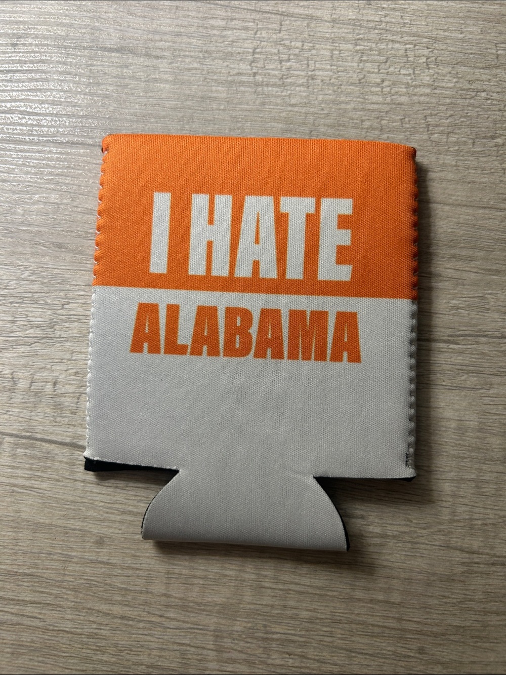 I Hate Alabama Orange & White Can Cooler